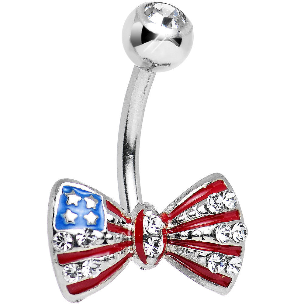 Clear Gem American Flag Bow Tie Belly Ring