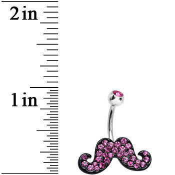 Pink Gem Studded Sparkling Dark Mustache Belly Ring
