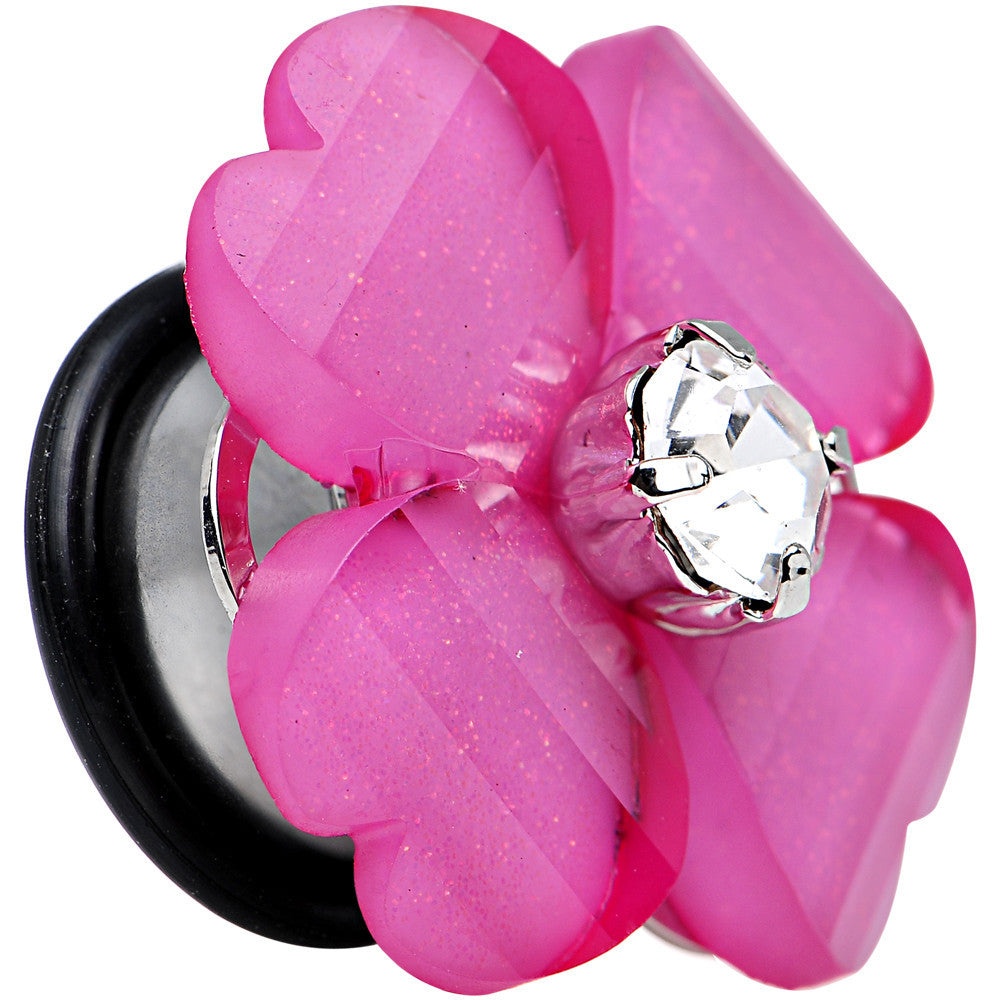 9/16 Clear Gem Pink Acrylic Spring Flower Single Flare Steel Plug