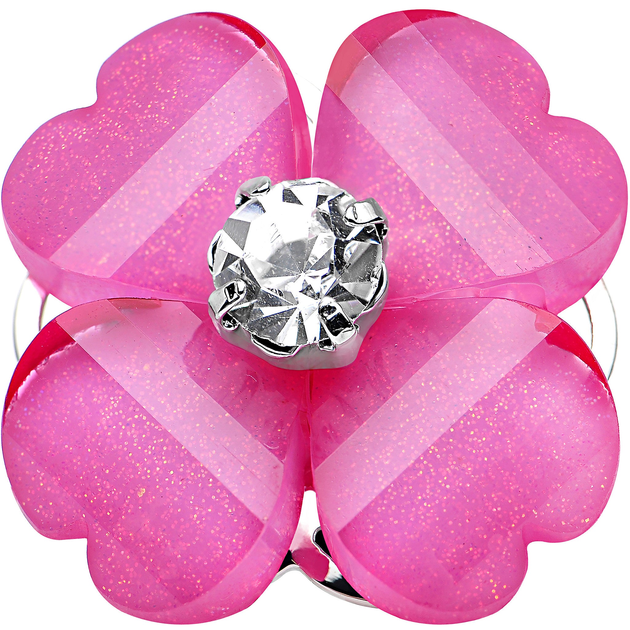 9/16 Clear Gem Pink Acrylic Spring Flower Single Flare Steel Plug