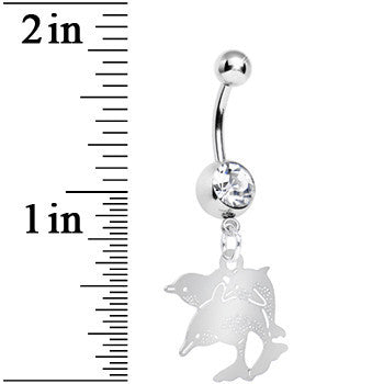 Clear Gem Family of Dolphins Dangle Belly Ring