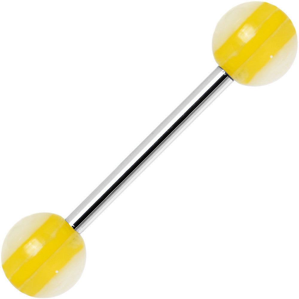 14 Gauge Acrylic Ideal Sunny Yellow Stripe Straight Barbell Tongue Ring