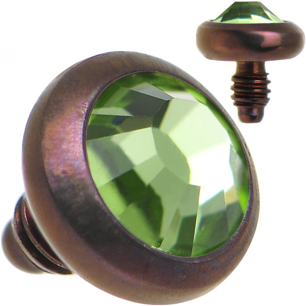 14 Gauge 3mm Peridot Green Gem Bronze Anodized Titanium Dermal Top