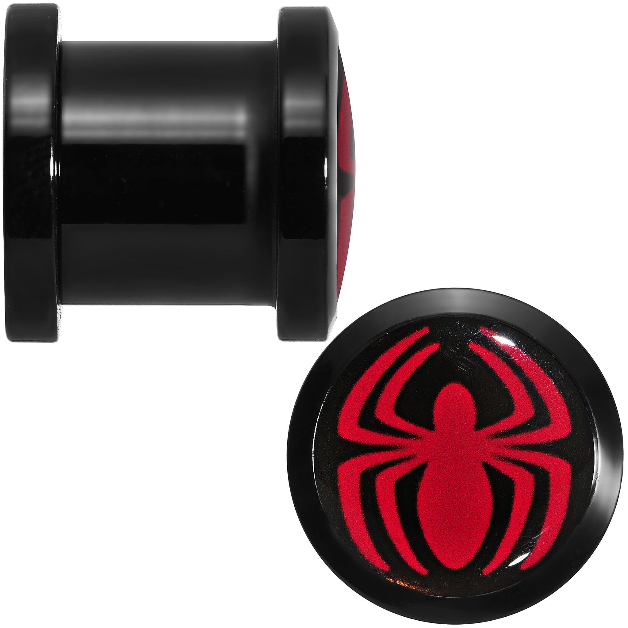 00 Gauge Licensed Red Spider-Man Logo Acrylic Screw Fit Plugs Set