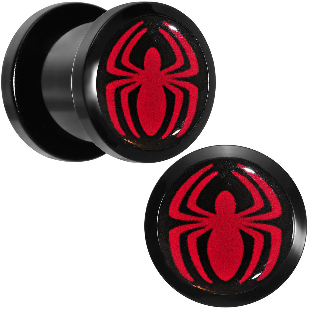 00 Gauge Licensed Red Spider-Man Logo Acrylic Screw Fit Plugs Set