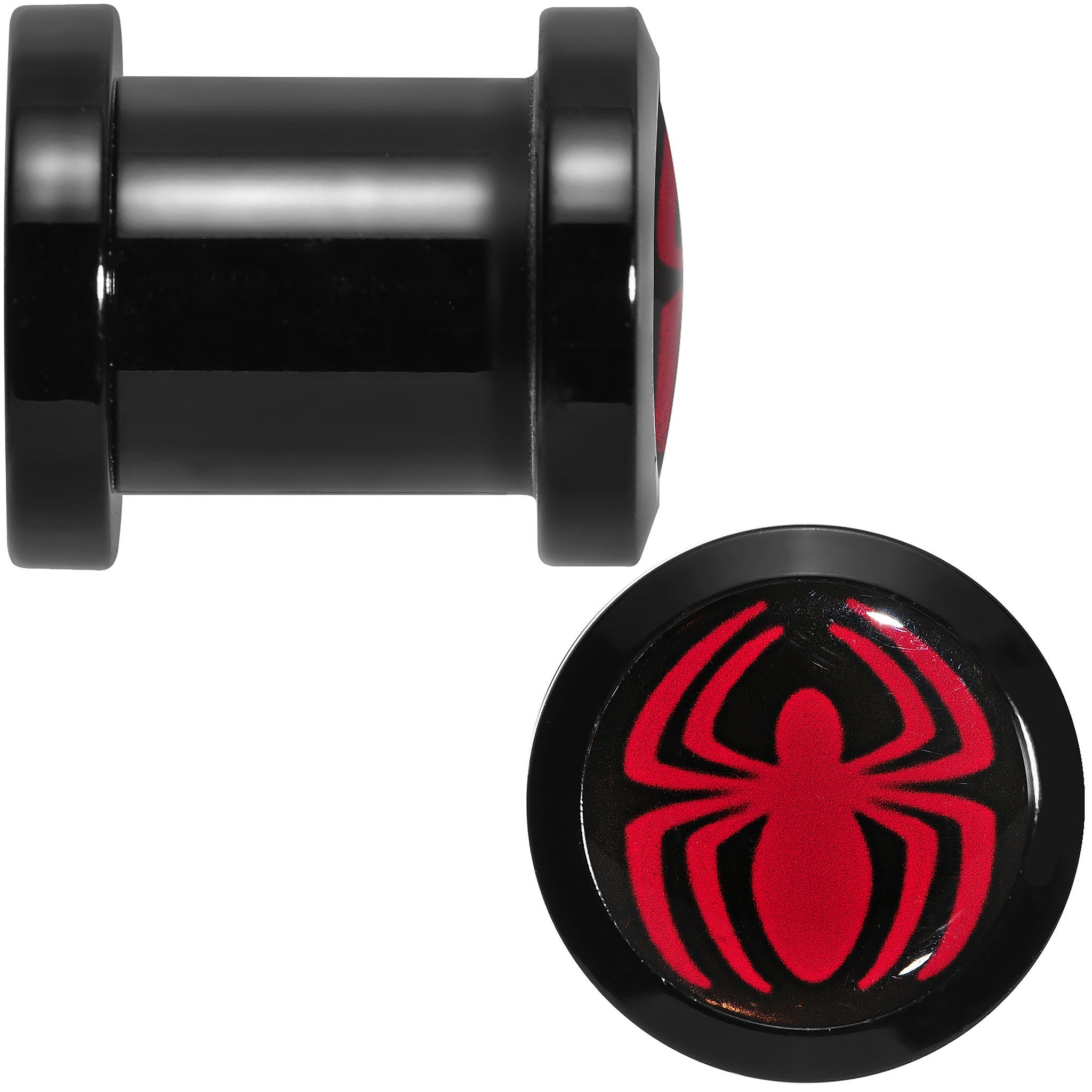 0 Gauge Licensed Red Spider-Man Logo Acrylic Screw Fit Plugs Set