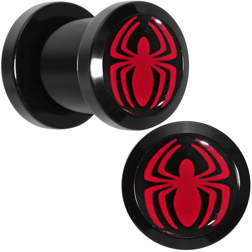 0 Gauge Licensed Red Spider-Man Logo Acrylic Screw Fit Plugs Set
