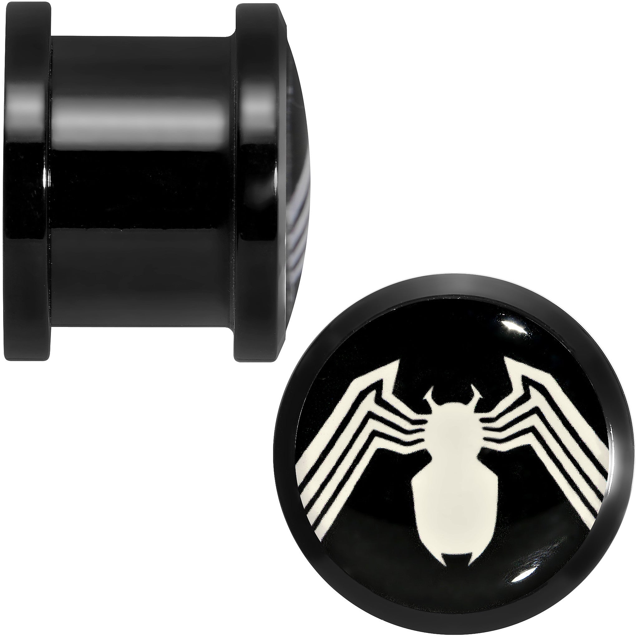 1/2 Licensed White Spider-Man Logo Black PVD Screw Fit Plugs Set