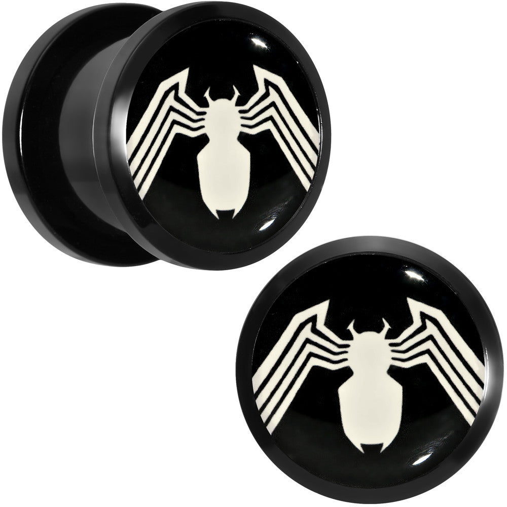 1/2 Licensed White Spider-Man Logo Black PVD Screw Fit Plugs Set