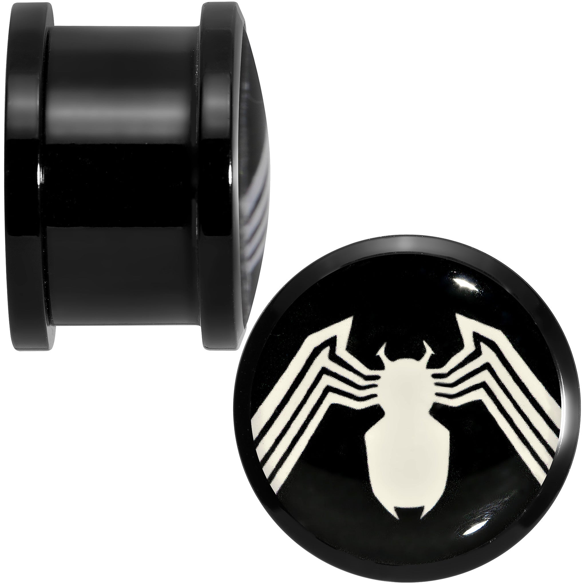 5/8 Licensed White Spider-Man Logo Black PVD Screw Fit Plugs Set