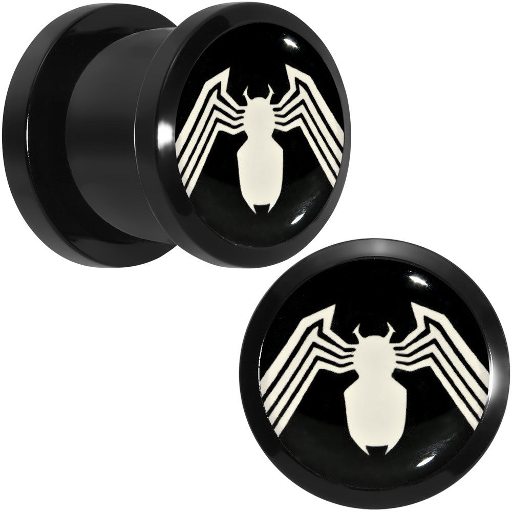 7/16 Licensed White Spider-Man Logo Black PVD Screw Fit Plugs Set