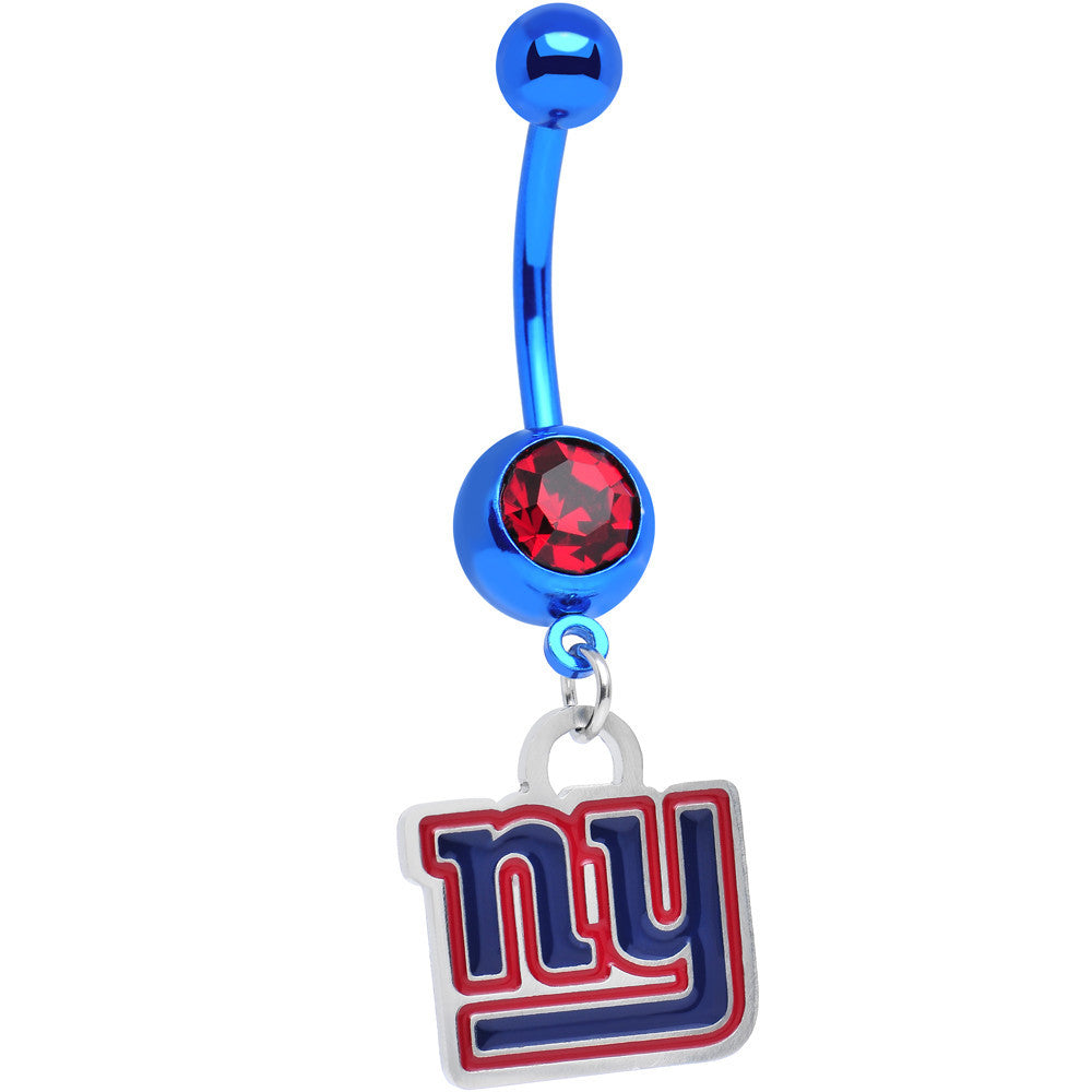 Licensed NFL Red Gem Anodized Titanium NY Giants Dangle Belly Button Ring