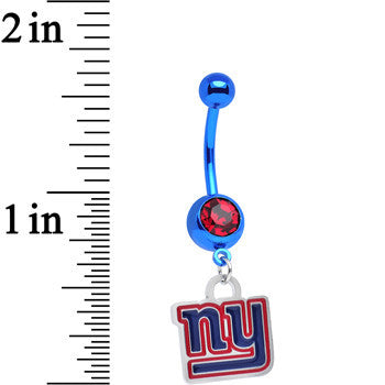 Licensed NFL Red Gem Anodized Titanium NY Giants Dangle Belly Button Ring