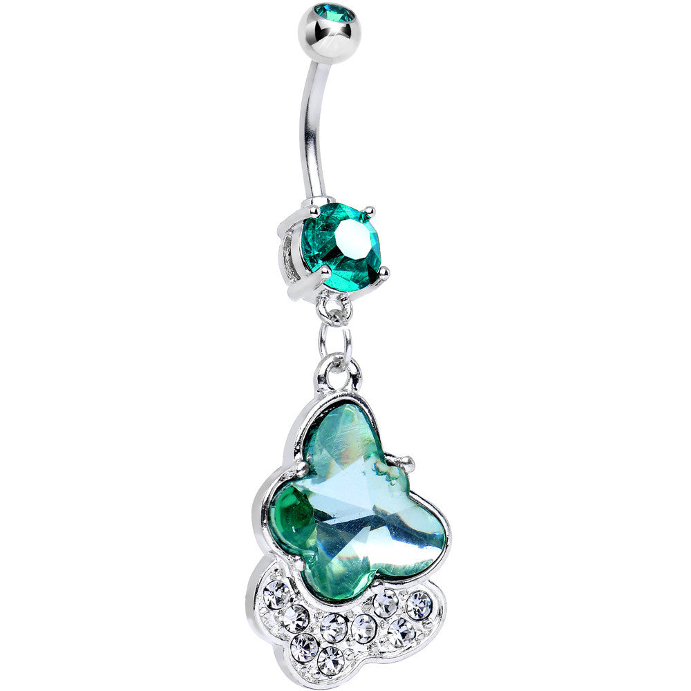 Green Double Gem Kindred Butterfly Dangle Belly Ring