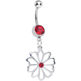 Red CZ Sunny Season Hollow Flower Dangle Belly Ring