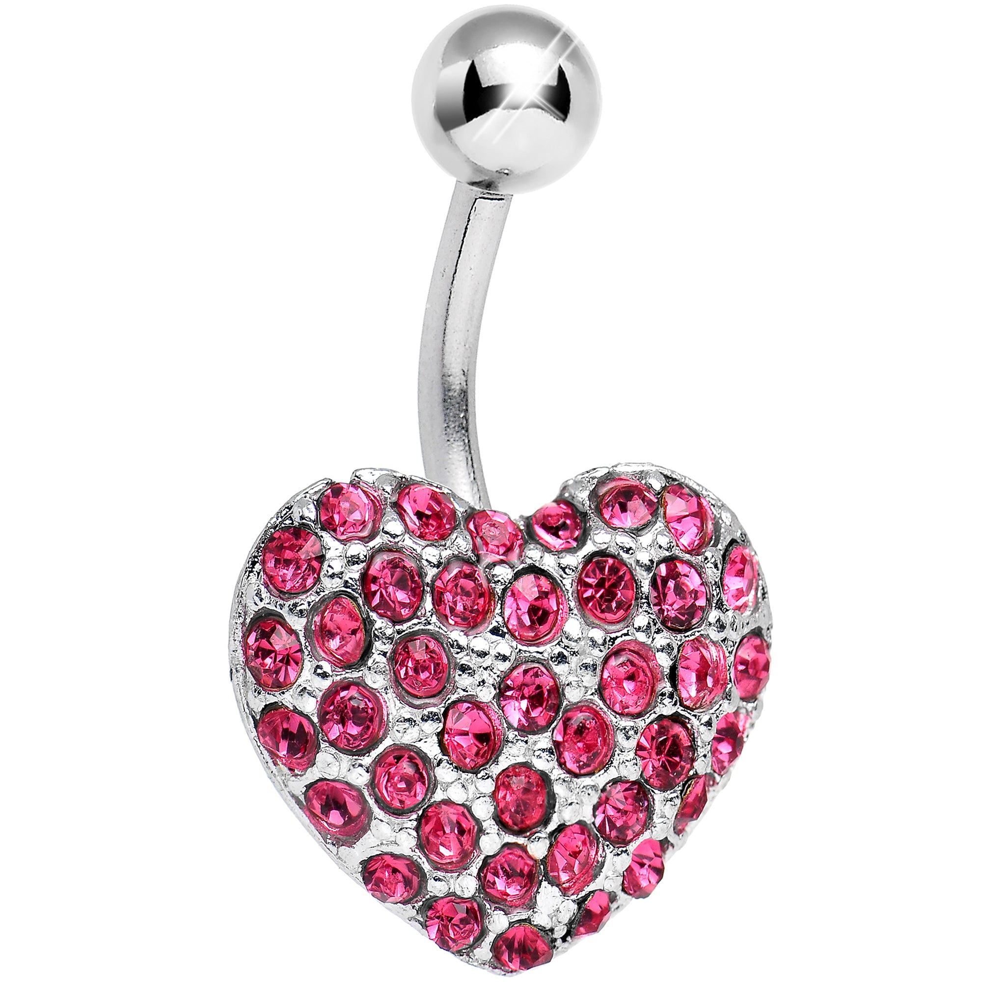 Pink Gem Flash of Love Heart Belly Ring