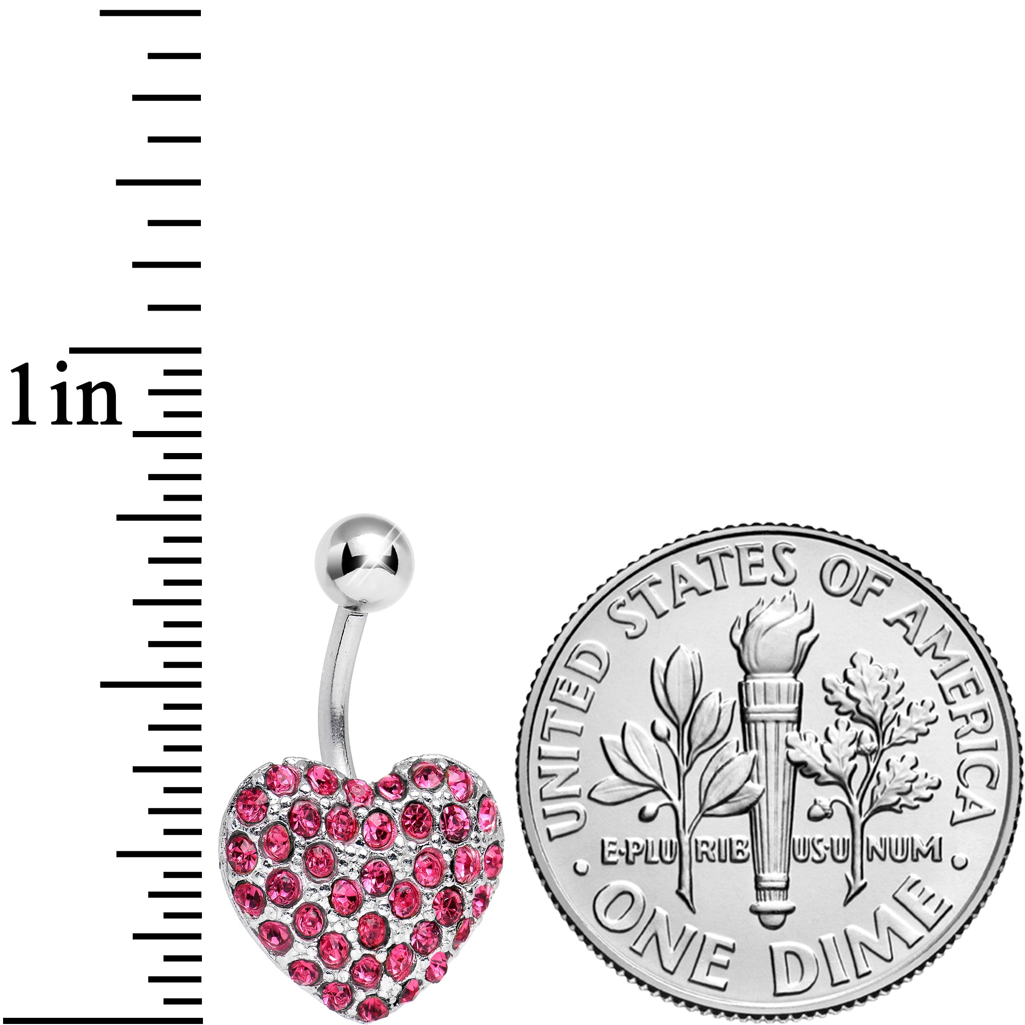 Pink Gem Flash of Love Heart Belly Ring
