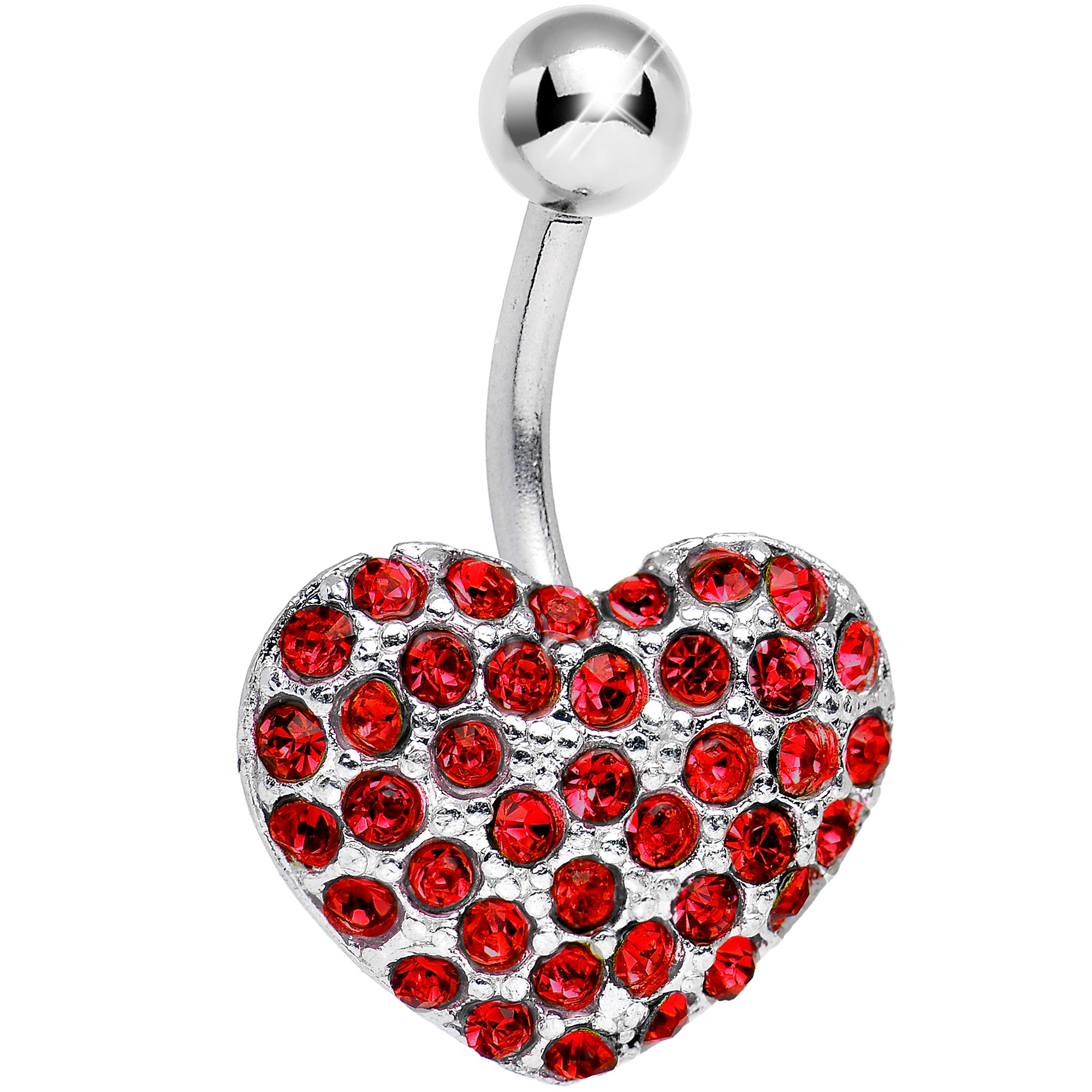 Red Gem Flash of Love Heart Belly Ring