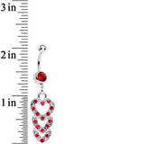 Red Gem Triple Trickle Heart Dangle Belly Ring