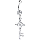 Clear Gem Sparkling Twisted Key Dangle Belly Ring