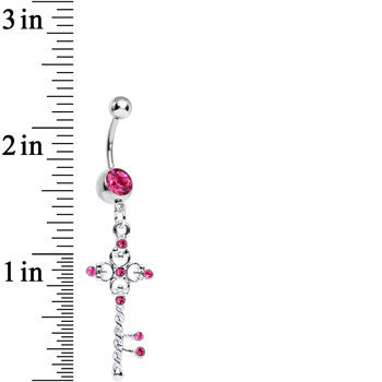 Pink Gem Sparkling Twisted Key Dangle Belly Ring