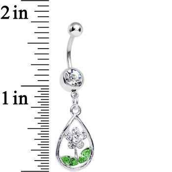 Clear Gem April Shower Brings May Flower Dangle Belly Ring