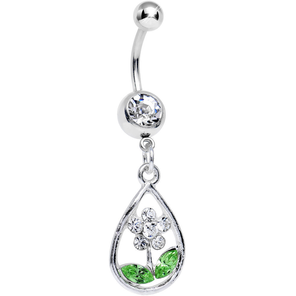 Clear Gem April Shower Brings May Flower Dangle Belly Ring