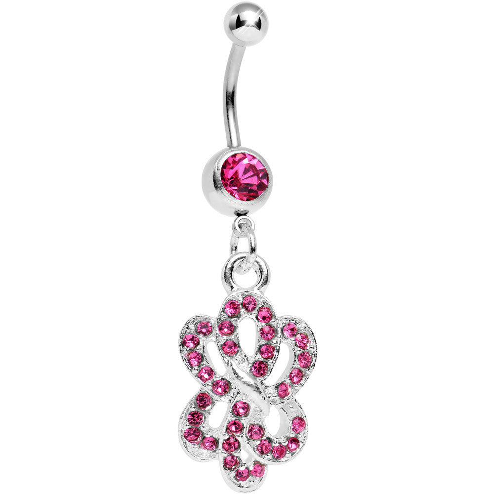 Pink Gem Sparkling Sailor Knot Dangle Belly Ring