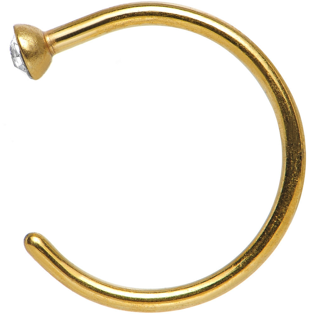 20 Gauge 5/16 Clear Gem Gold Anodized Titanium Nose Hoop