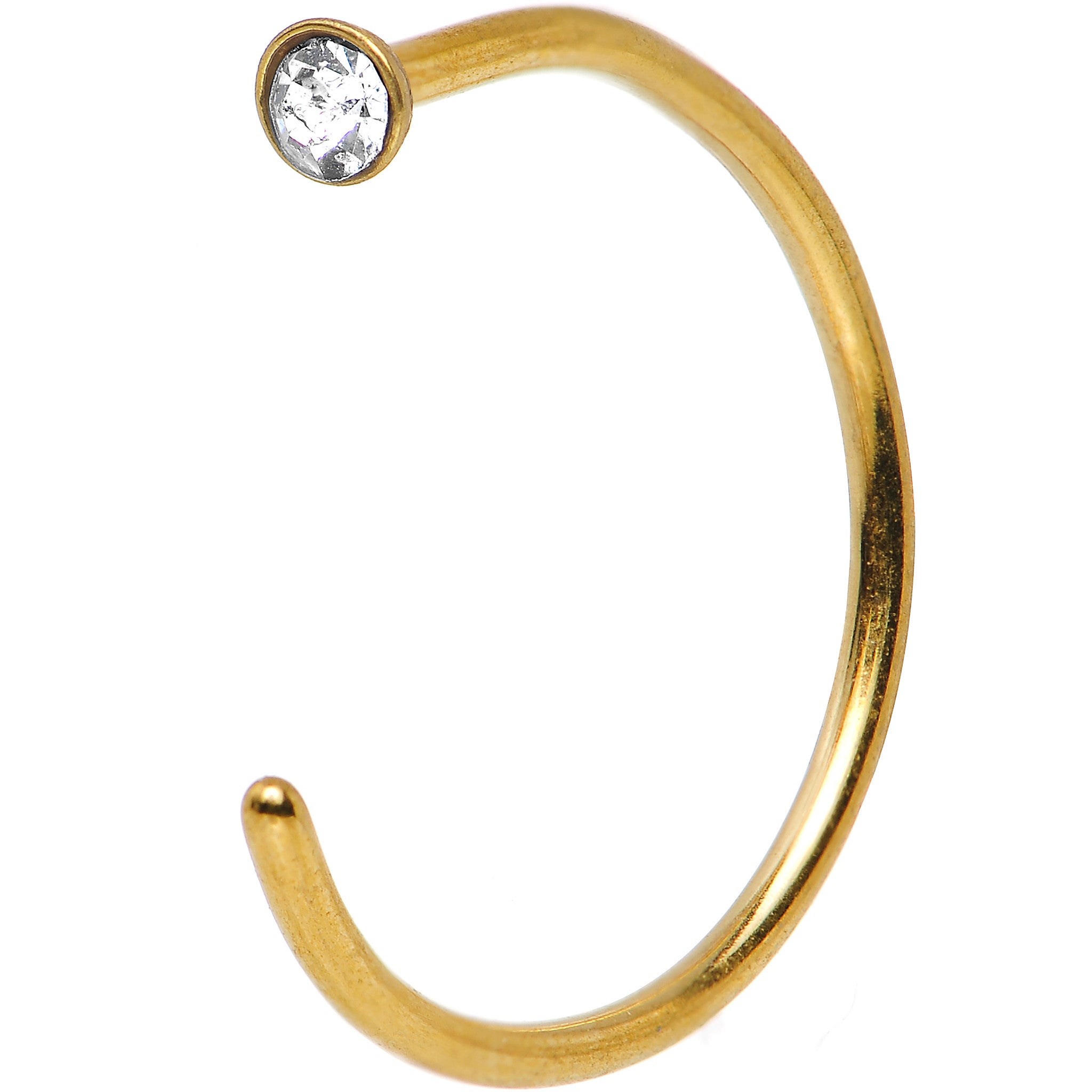 20G 3/8 Clear Gem Gold Anodized Titanium Nose Hoop