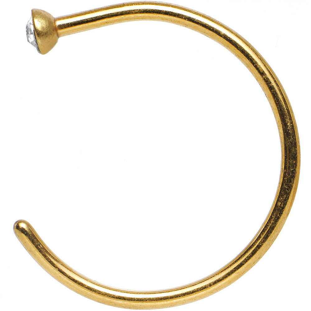 20 Gauge 3/8 Clear Gem Gold Anodized Titanium Nose Hoop