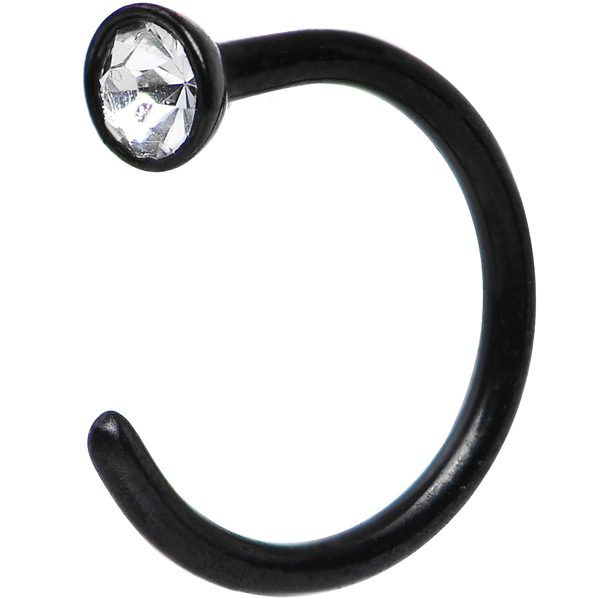 20 Gauge 1/4 Clear Gem Black Anodized Titanium Nose Hoop