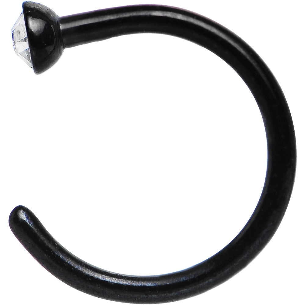 20 Gauge 1/4 Clear Gem Black Anodized Titanium Nose Hoop