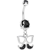 Black Gem Chichi Glasses and Paved Mustache Dangle Belly Ring