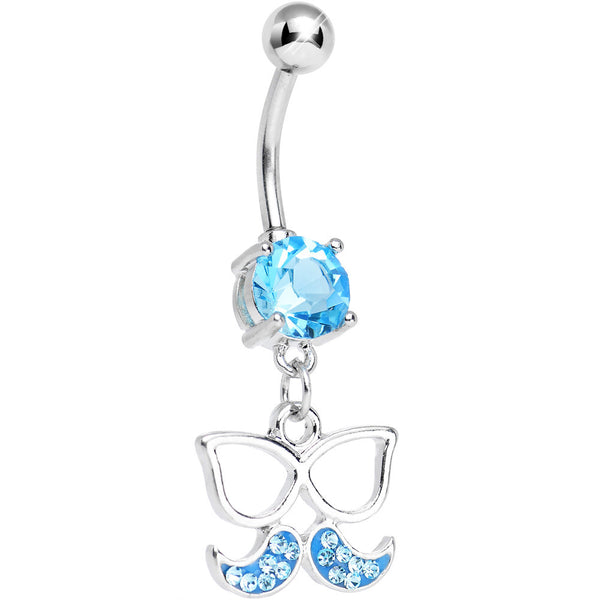 Aqua Gem Chichi Glasses and Paved Mustache Dangle Belly Ring