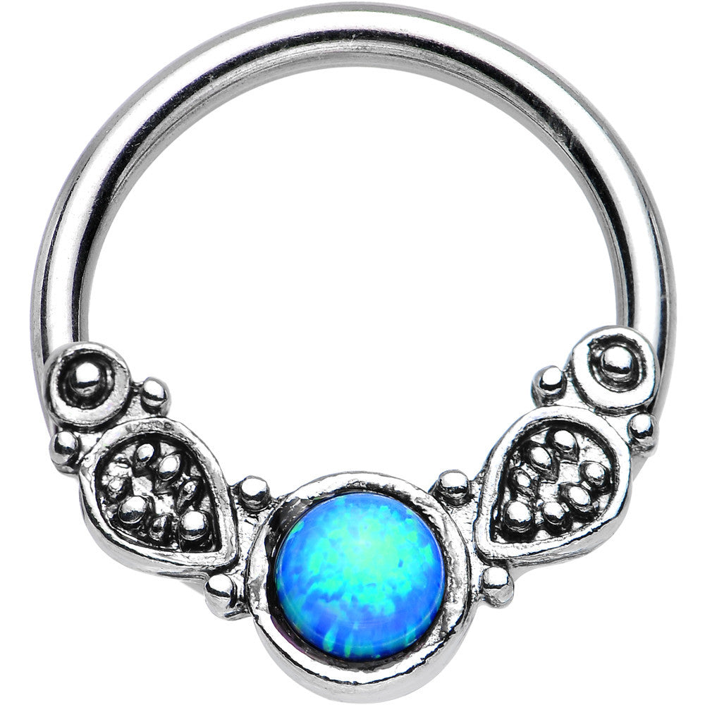 14 Gauge 1/2 Synthetic Blue Opal Tribal Fantasy Captive Ring