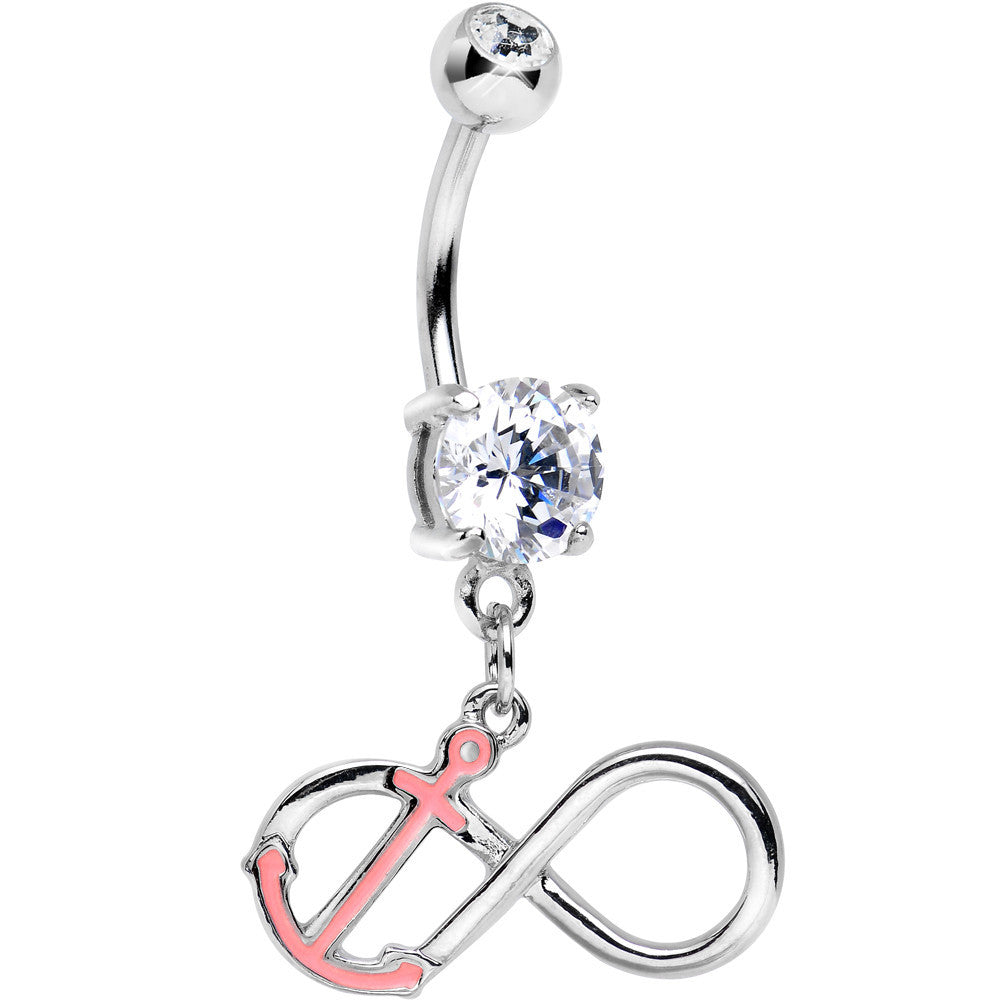 Clear Gem Sailing to Infinity Pink Anchor Dangle Belly Ring