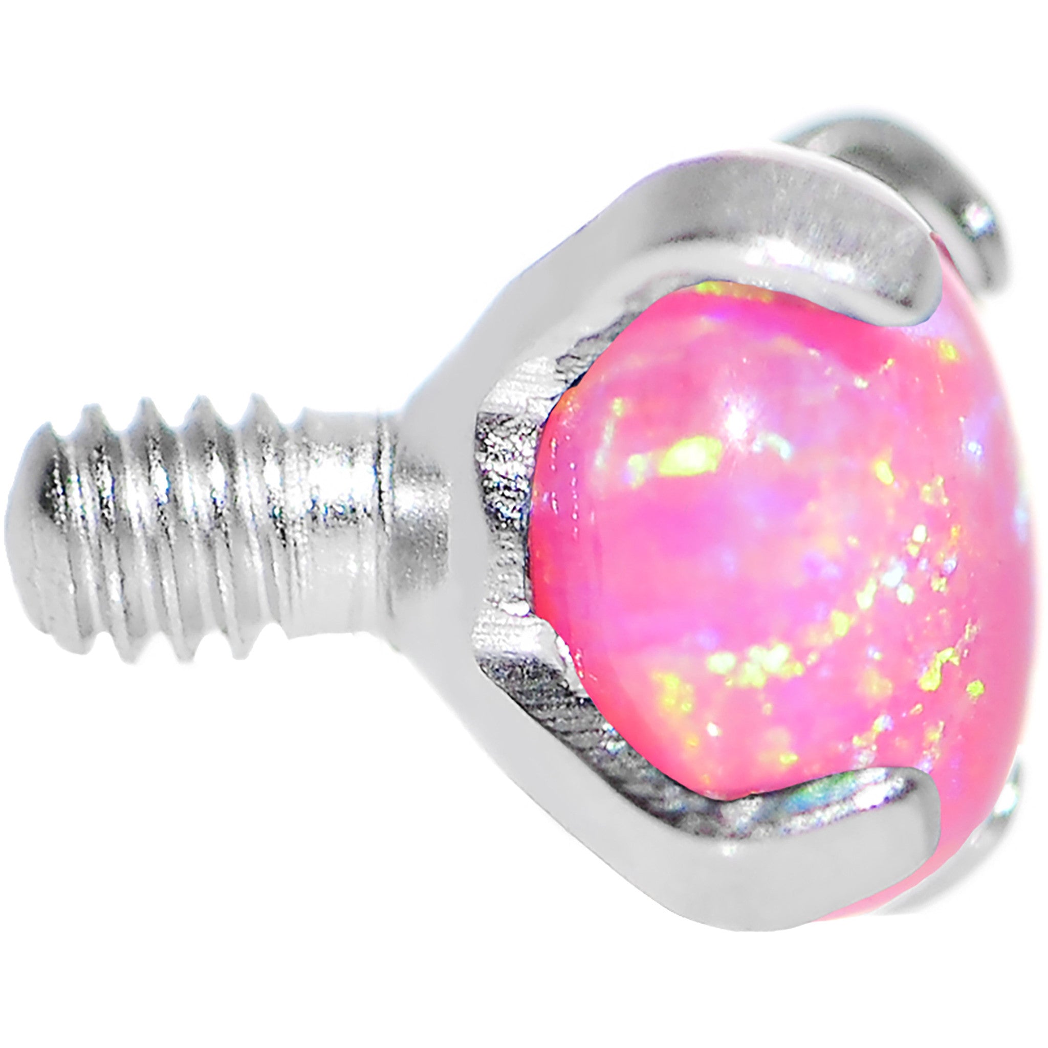 14 Gauge 4mm Faux Pink Prong Set Opal Titanium Dermal Top