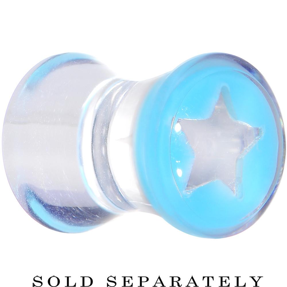 Clear Light Blue Acrylic Wish on a Star Saddle Plug 2 Gauge to 20mm