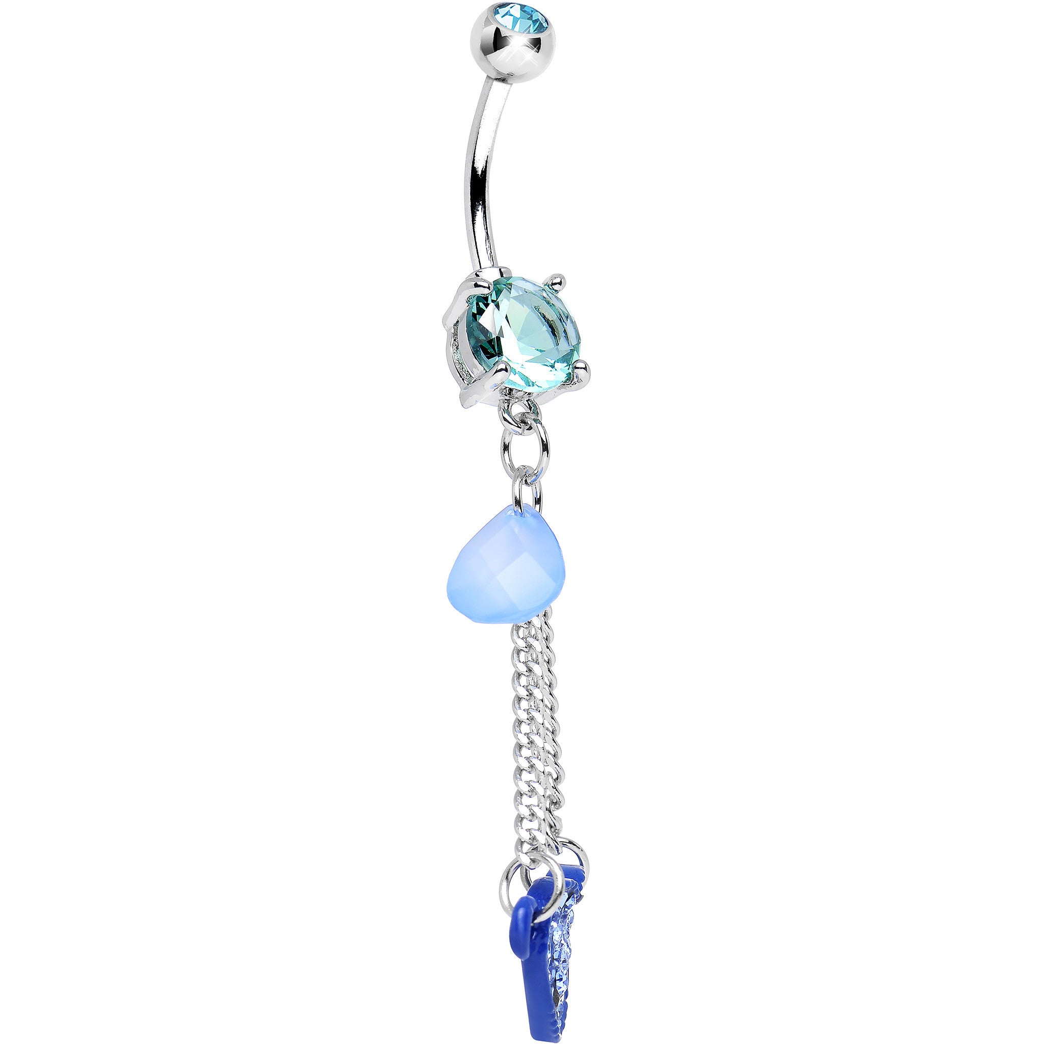 Aqua Double Gem Sparkling Trapeze Swing Blue Heart Dangle Belly Ring
