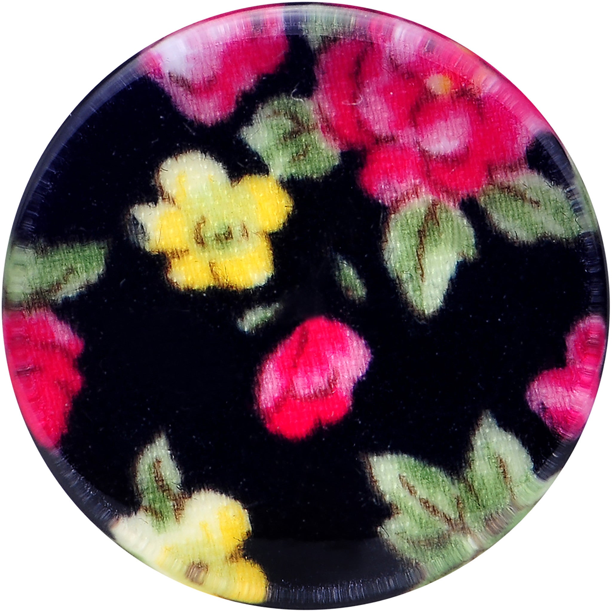 20mm Acrylic Black Multicolored Old Fashioned Flowers Saddle Plug