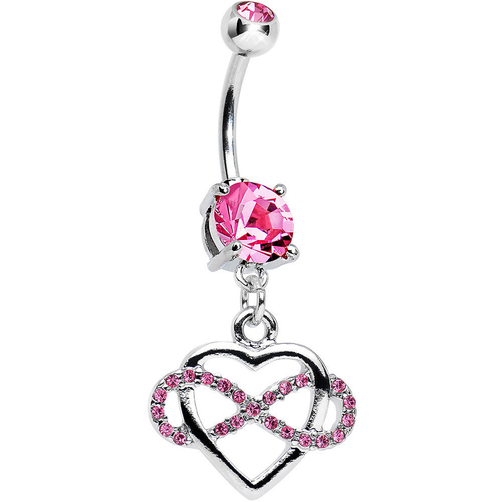 Pink Cubic Zirconia Infinite Love Heart Dangle Belly Ring