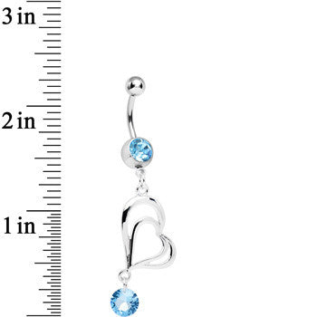 Aqua Gem and Crystal Drop Lovely Layered Heart Dangle Belly Ring