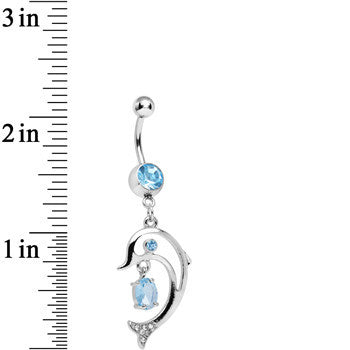Aqua Cubic Zirconia Glamorous Frisking Dolphin Dangle Belly Ring