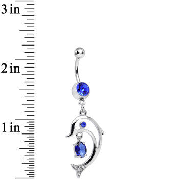 Blue Cubic Zirconia Glamorous Frisking Dolphin Dangle Belly Ring