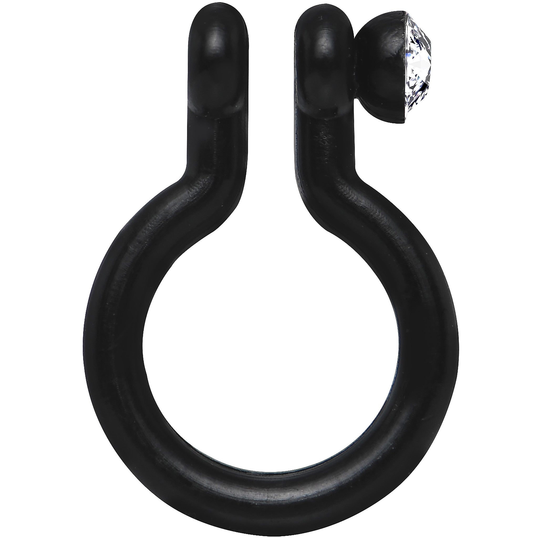 Clear Gem Black Bioplast Clip On Non-Pierced Fake Nose Ring Hoop