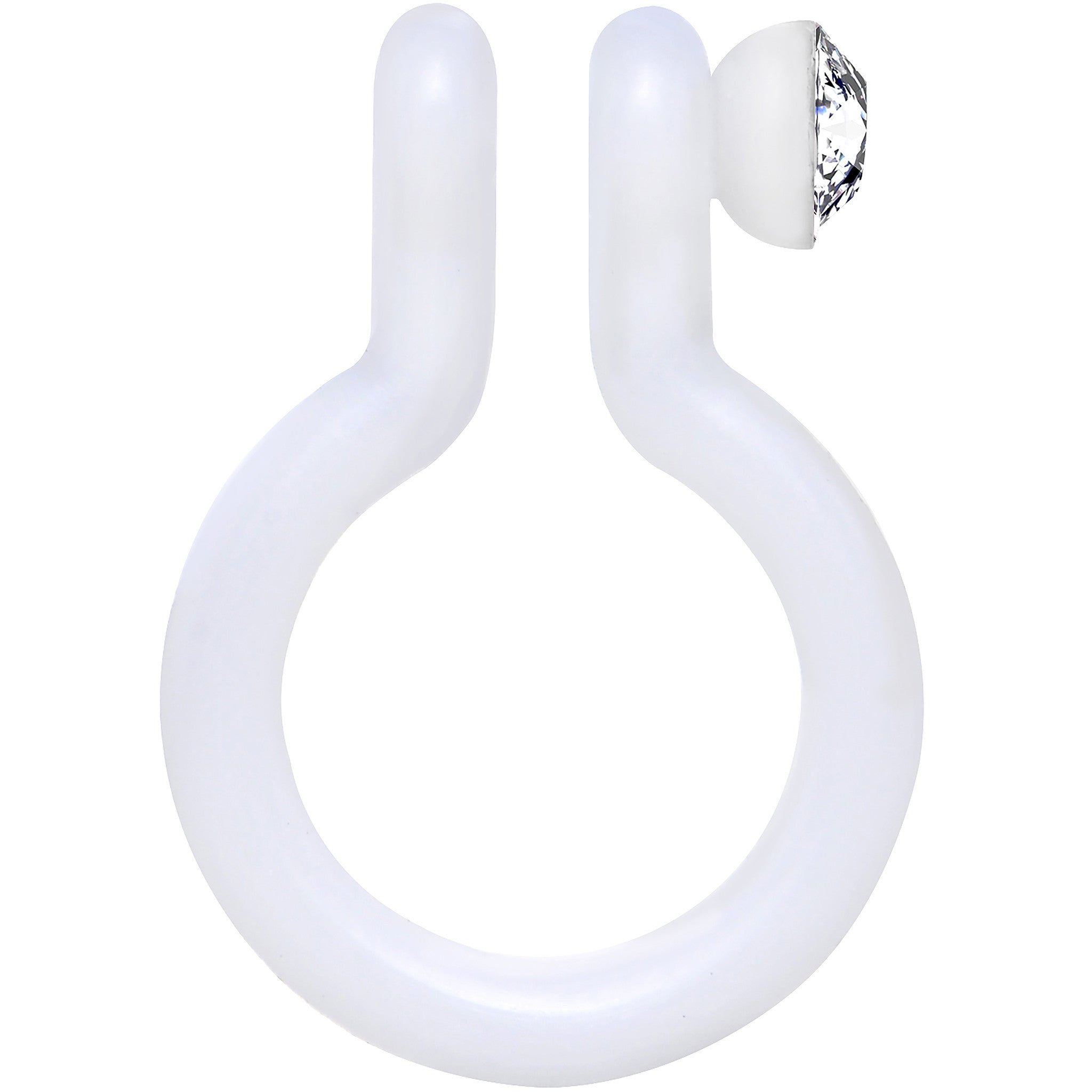 Clear Gem White Bioplast Clip On Non-Pierced Fake Nose Ring Hoop