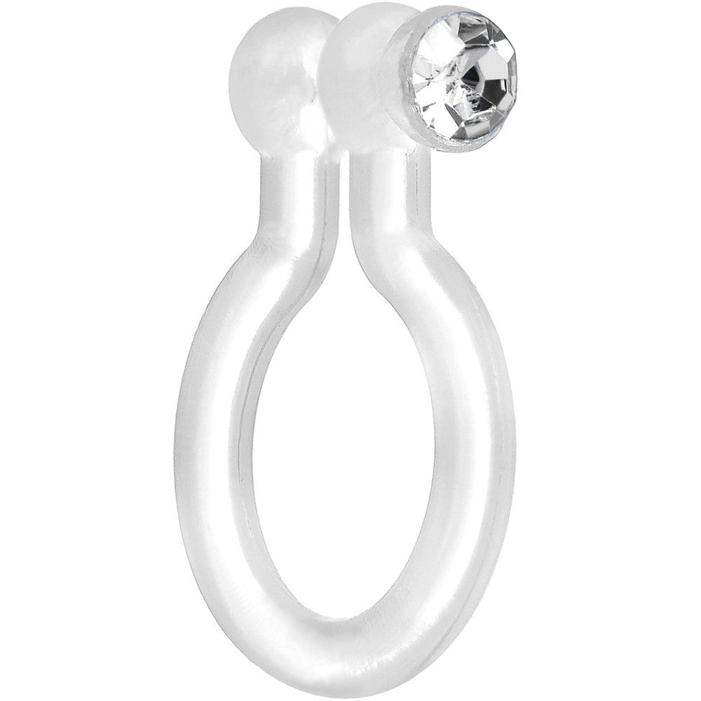 Clear Gem Clear Bioplast Clip On Non-Pierced Fake Nose Ring Hoop