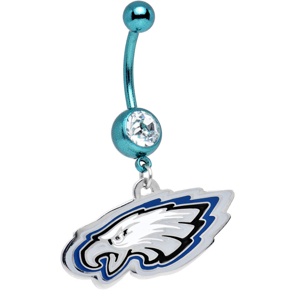 Licensed NFL Clear Gem Aqua Titanium Philadelphia Eagles Dangle Belly Ring
