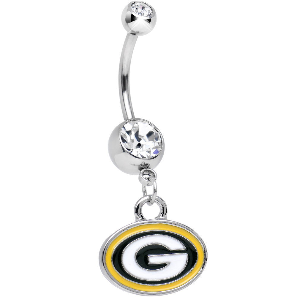 Licensed Clear Gem Green Bay Packers NFL Dangle Belly Ring